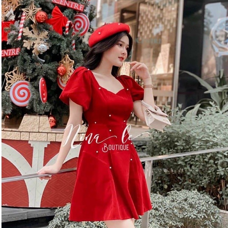 Đầm nữ tiểu thư dự tiệc, tay phồng đính cườm, màu sắc lôi quấn, trang nhã phù hợp cho tất cả tiệc tùng, điểm mạnh thời t