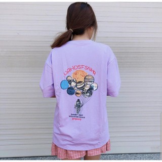 [Hình thật+video] Áo thun tay lỡ freesize phông form rộng Unisex, mặc lớp, nhóm, cặp in chùm hành tinh màu tím nhạt