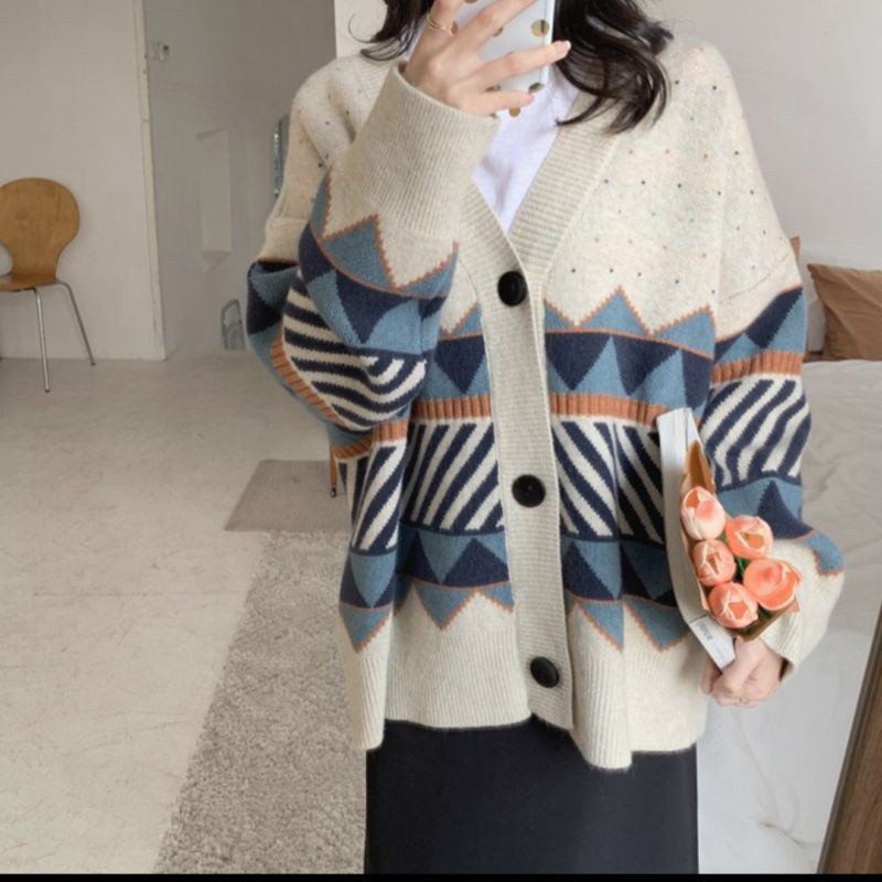 áo cardigan len hoạ tiết thổ cẩm ulzzang