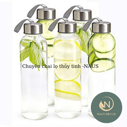 (Loại 1)  Bình đựng nước thủy tinh đẹp nắp bạc 500ml