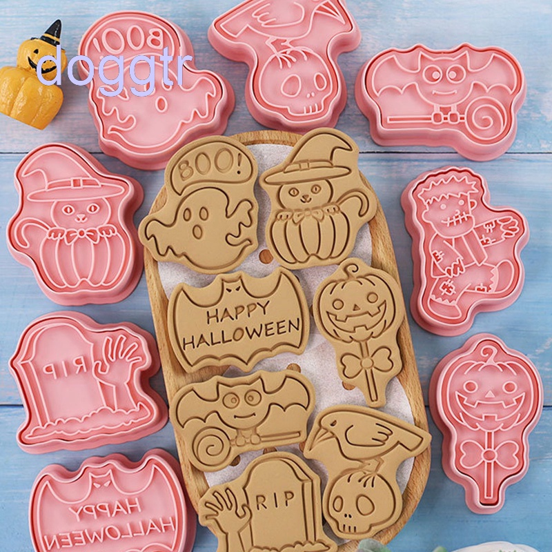 Set 8 Khuôn Cắt Bánh Quy Hình Bí Ngô / Chó Sói Hoạt Hình Phong Cách Halloween