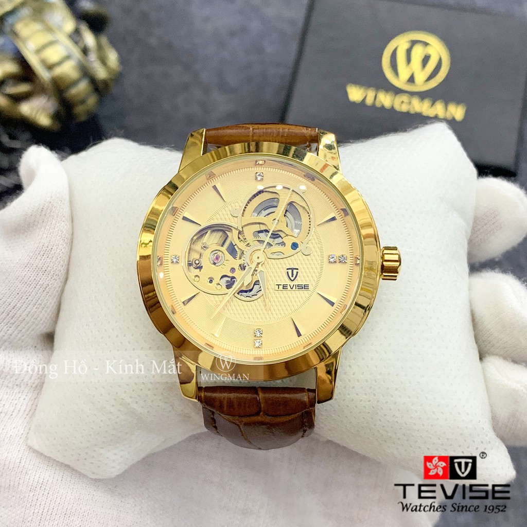 Đồng hồ cơ nam dây da cao cấp Tevise T803A-1 full box, mặt kính sapphire chống xước, chống nước, bảo hành 03 năm