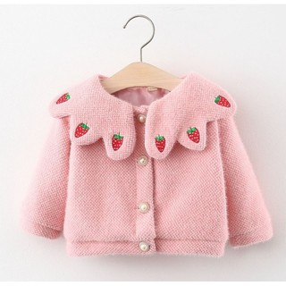 Áo khoác dạ bông dâu tay cho bé gái