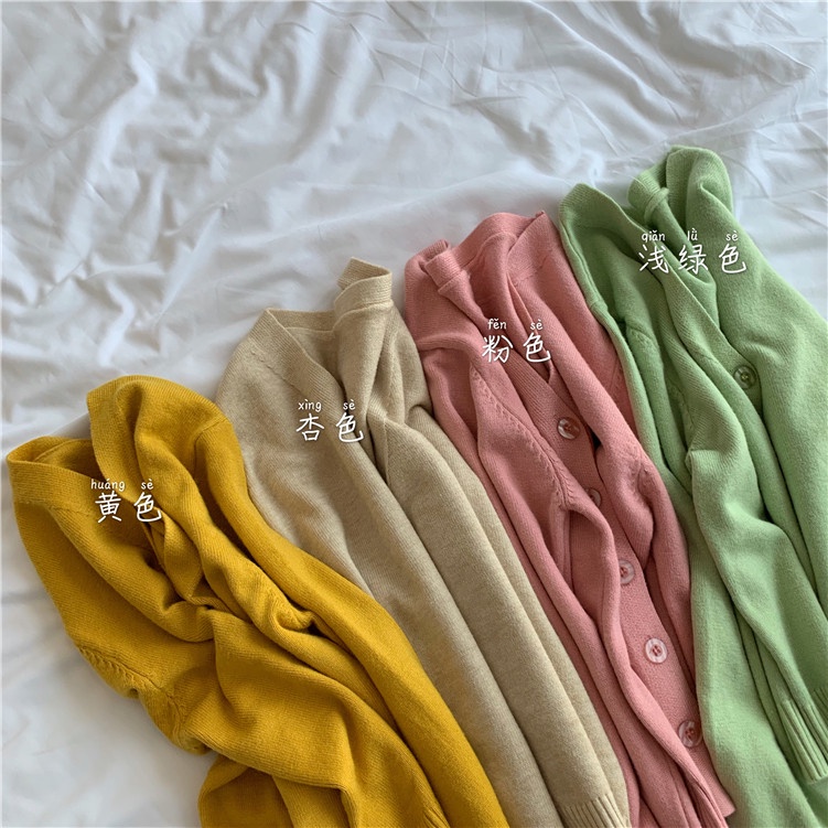 Áo khoác cardigan cổ chữ v tay dài màu sắc trẻ trung phong cách hàn quốc