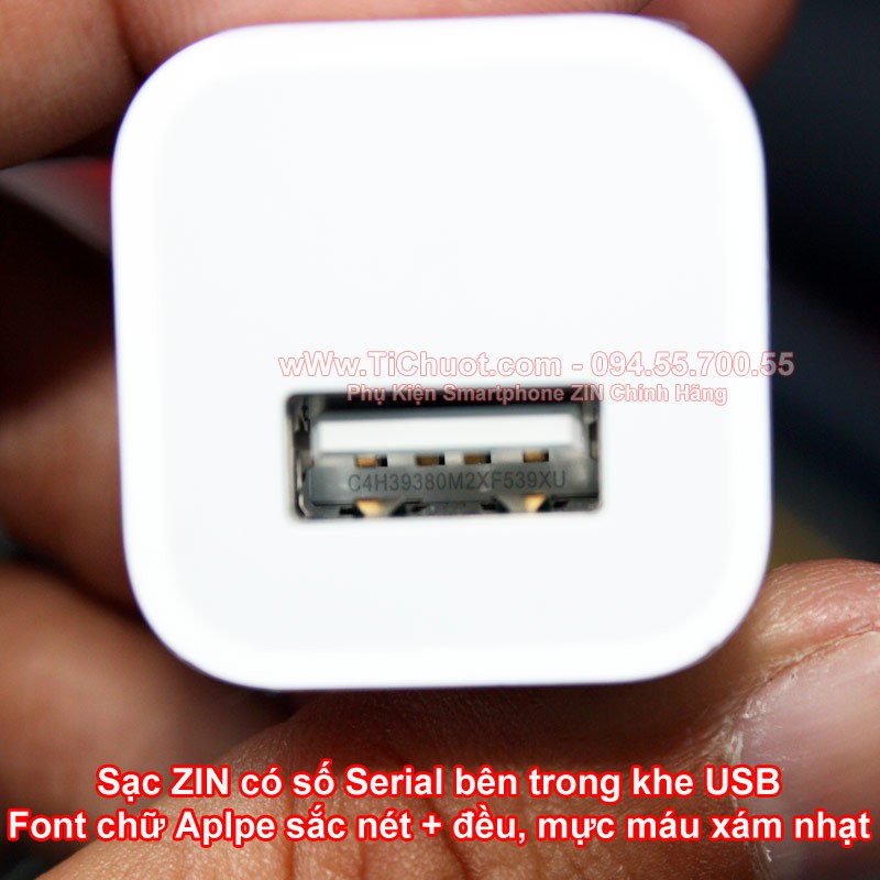 Củ Sạc iPhone 2 chấu Logo Táo ZIN Chính Hãng Theo Máy