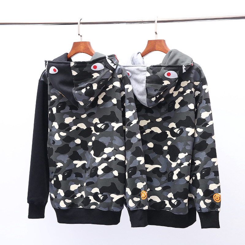 Bape Áo Sweater Nhung Dáng Rộng In Hình Cá Mập Dạ Quang Thời Trang Mùa Đông Dành Cho Nam Và Nữ