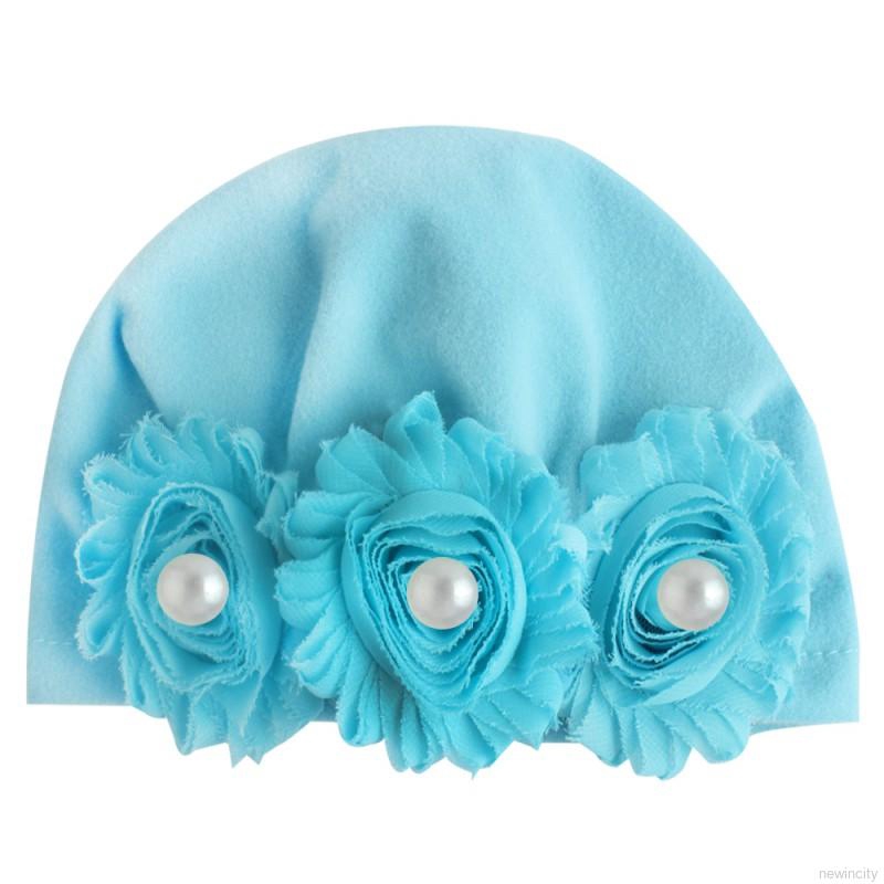 Mũ cotton co dãn đính hoa và ngọc trai cho bé
