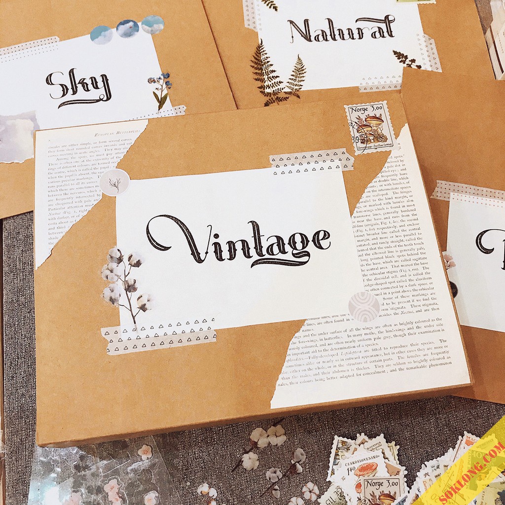 Set trang trí sổ Klong làm Bullet journal Vintage - hộp quà tặng có sticker, note, washi tape Luv 101