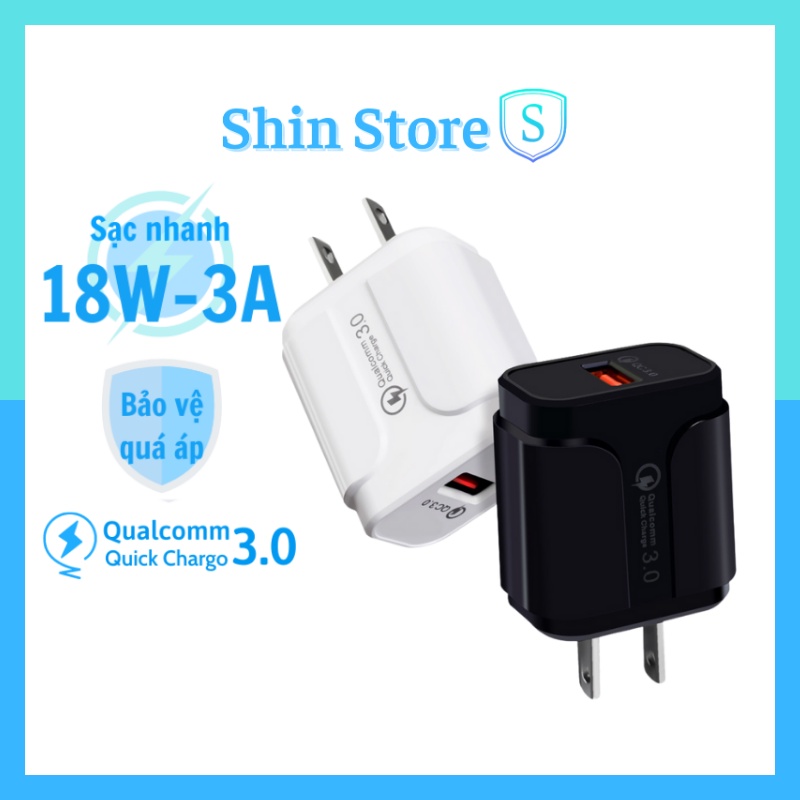Củ sạc nhanh 18W 3A Q.C 3.0 cổng USB-C chống va đập cho Iphone/Samsung/Huawei/Xiaomi/Oppo