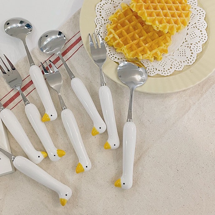 Muỗng, Đũa, Nĩa Tay Cầm Hình Con Vịt Và Cây Hành Ducky Spoon
