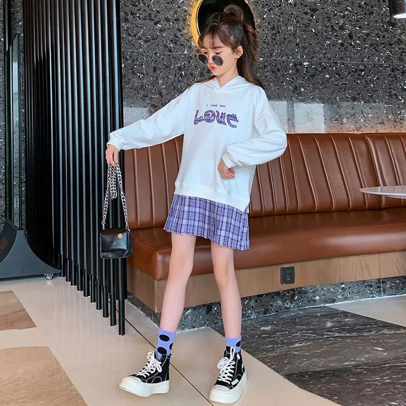 Đặc Biệt Mới Offer ~ Đầm Sweatshirt Giả Hai Mảnh Tay Dài Xếp Ly Cỡ Lớn Phong Cách Mới Cho Bé Gái