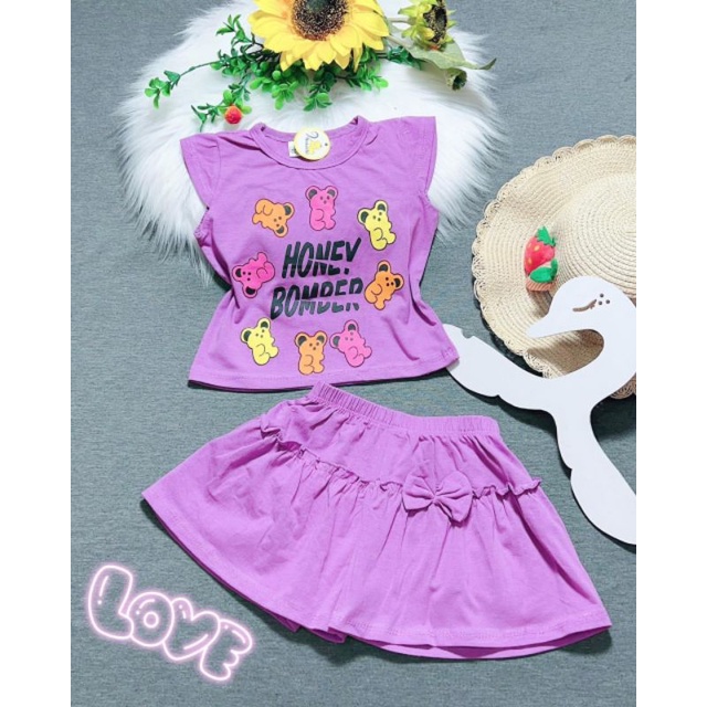 Bộ tay cộc quần đùi váy cho bé gái thun cotton 4 chiều co dãn tốt