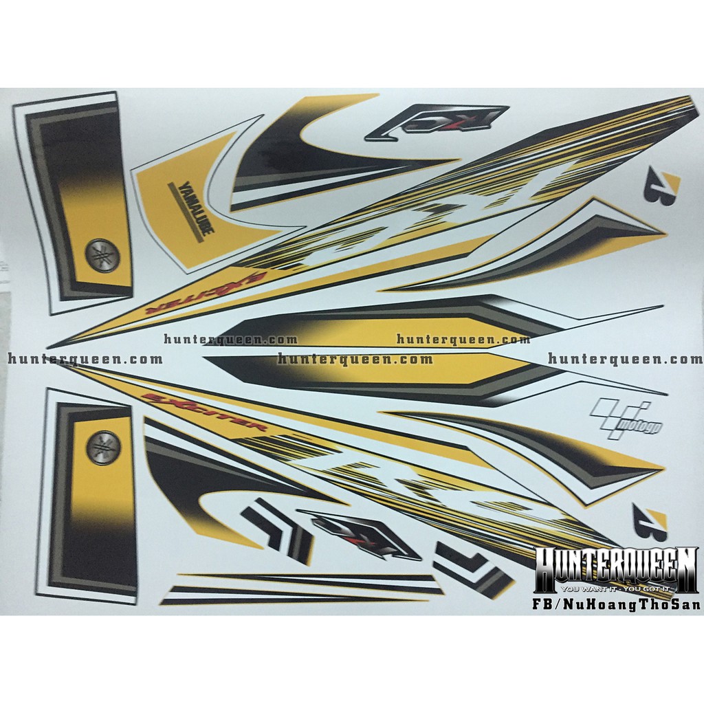 Tem rời Exciter 135 RC đời 2006-2010. Dán xe vàng đen. Thiết kế theo yêu cầu