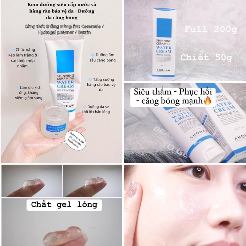 Kem Cấp Nước Ahohaw Shining Ceramide Water Cream 50g Cấp Ẩm, Nạ Cấp Nước Phục Hồi Mọi Làn Da