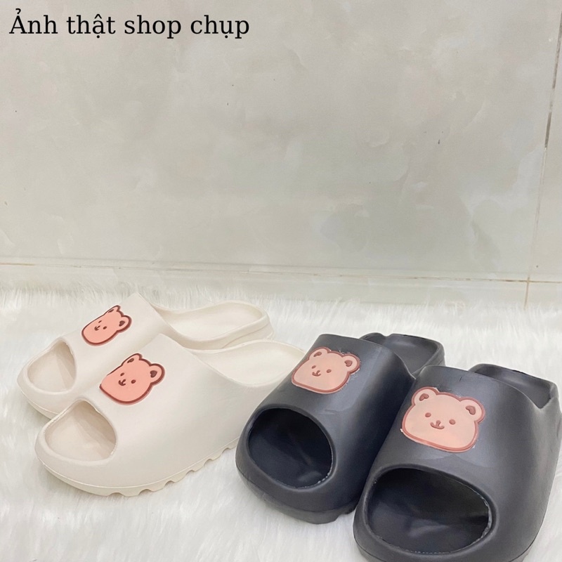 Dép bánh mì nữ unisex hình gấu đế răng cưa