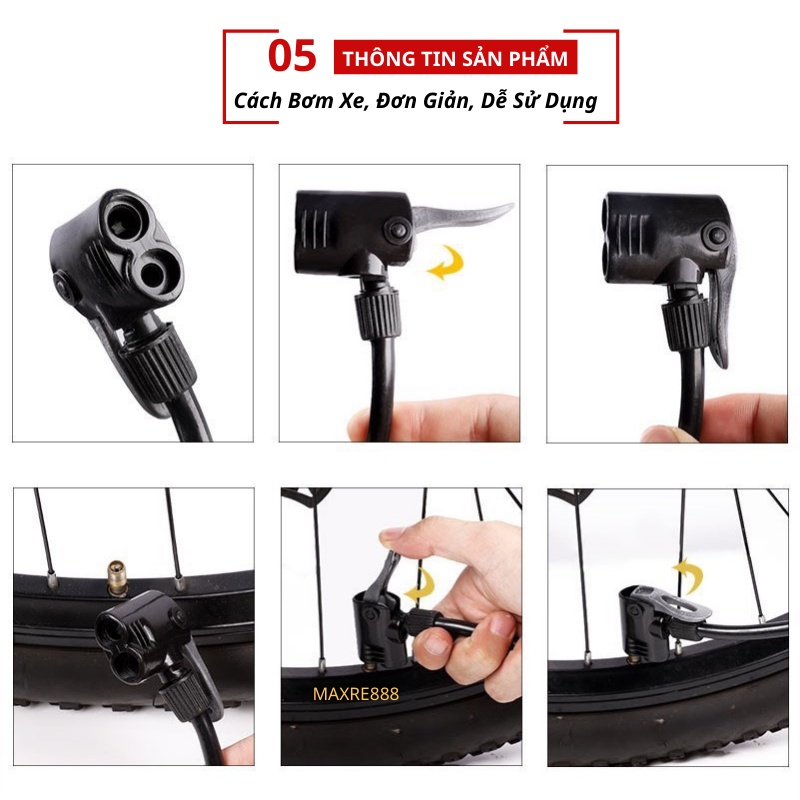 Bơm xe đạp xe máy xe hơi áp suất cao 160 PSI có đồng hồ đo áp suất gọn gàng độ bền cao
