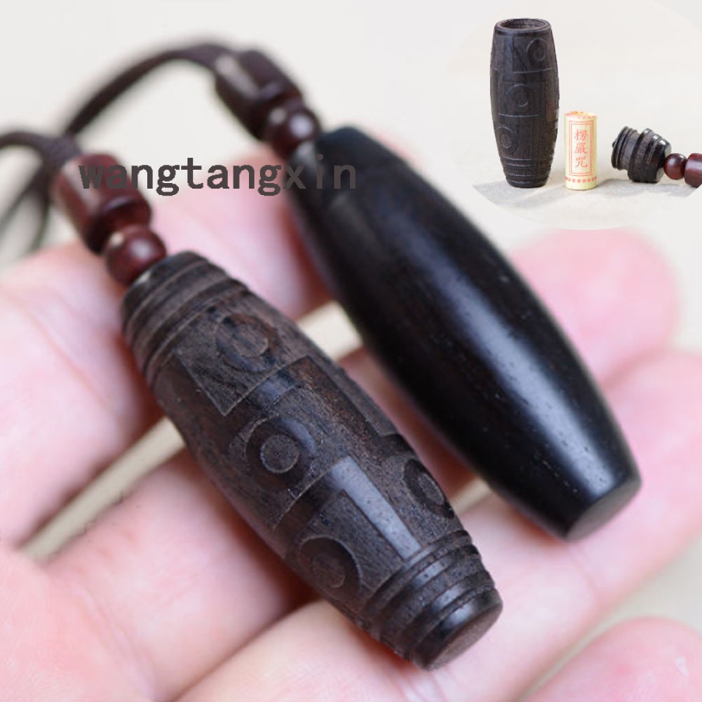 Dây Chuyền Mặt Hình Hộp Gỗ Mun Chín Mắt Dzi Shurangama Mantra Gawu An Toàn Cho Nam Và Nữ