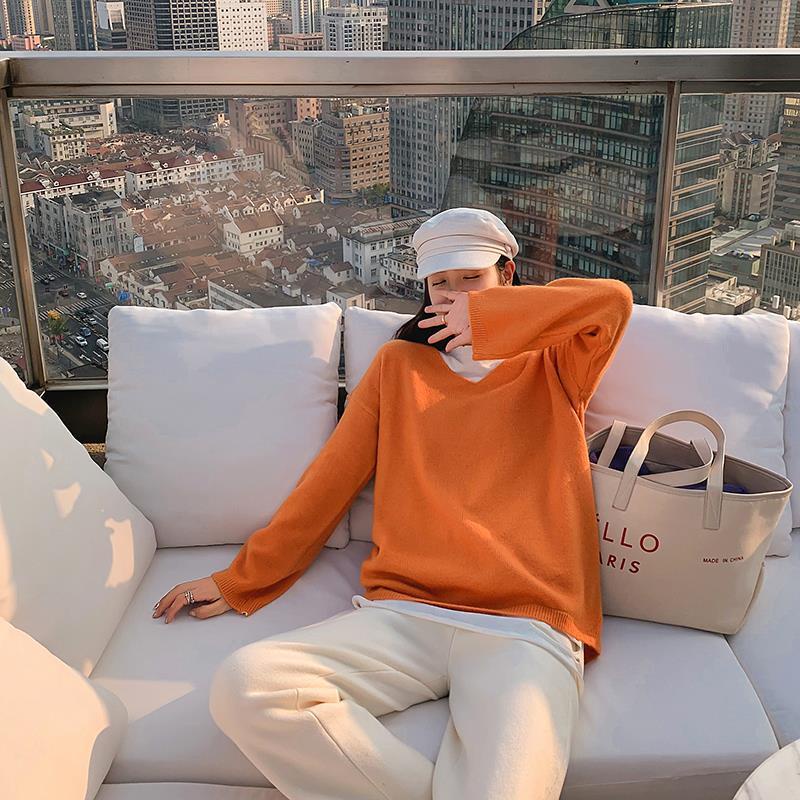 Áo Sweater Dệt Kim Cổ Chữ V Dáng Rộng Phong Cách Hàn Quốc Thời Trang Mùa Thu Cho Nữ