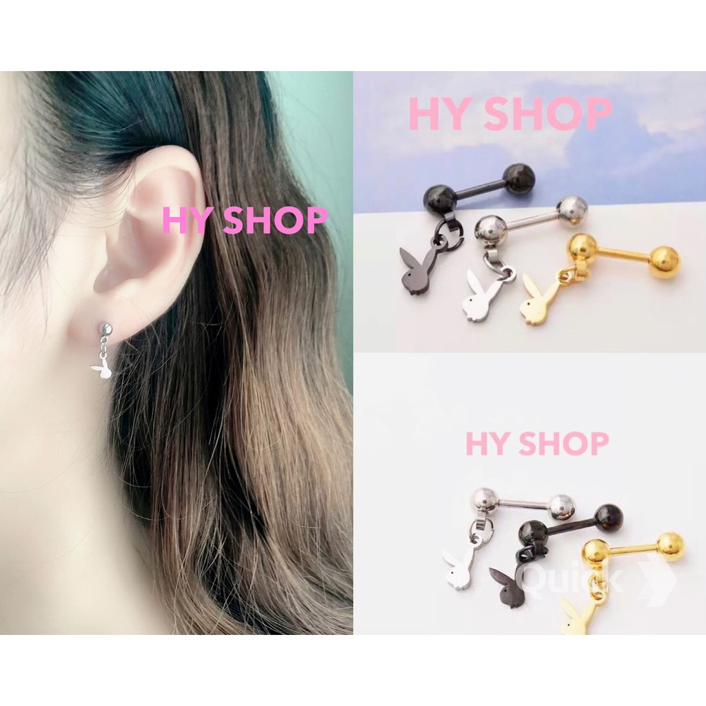 bông tai titan thép y tế hình thỏ con xinh xắn không dị ứng