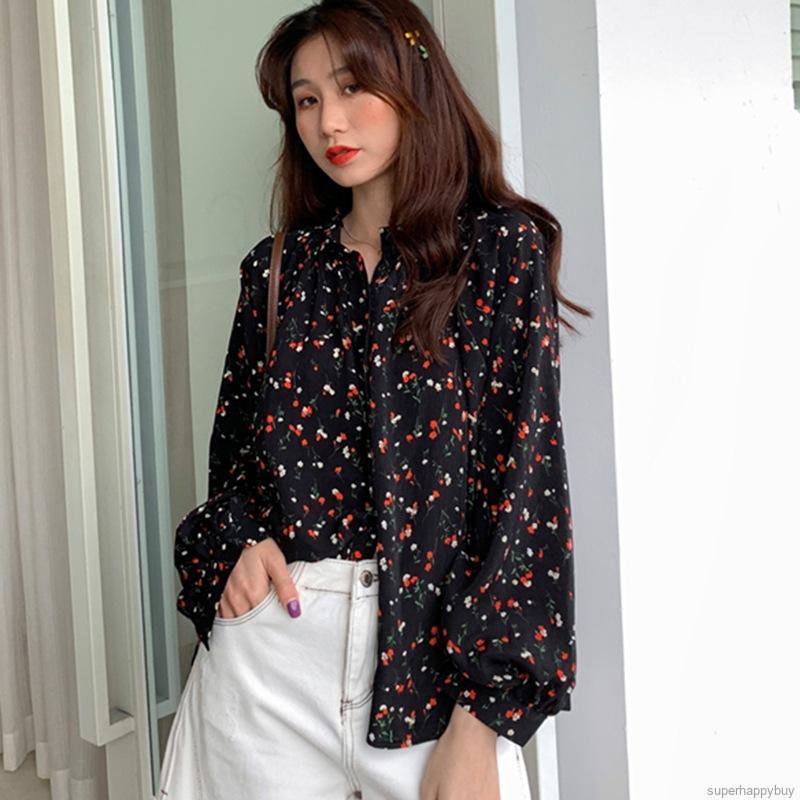 Áo Sơ Mi Tay Dài Chất Chiffon Hoạ Tiết Hoa Cho Nữ