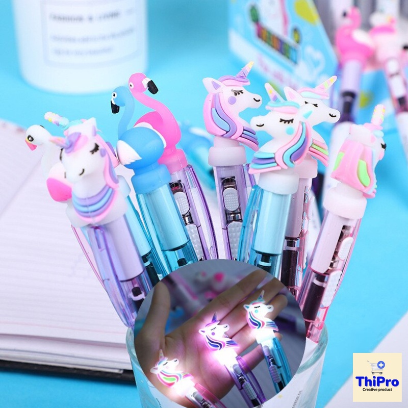 Bút Bi Bấm Cute Phát Sáng, Bút Bi Mực Xanh Dễ Thương Ngòi 0.5 mm Dùng Cho Học Tập Và Văn Phòng