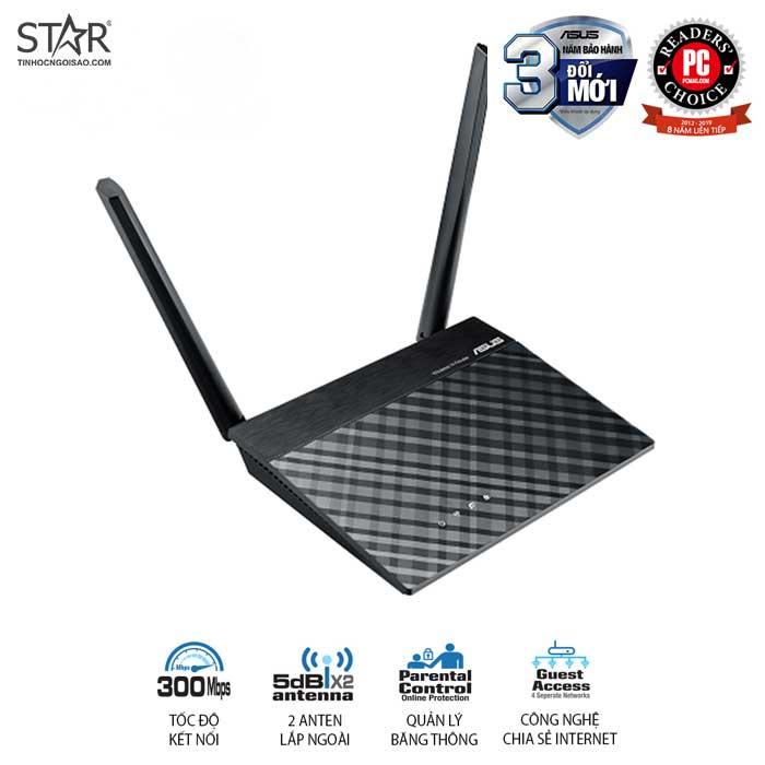 Thiết bị phát Wifi Asus RTN12+B1 Wireless N300Mbps 2 anten Chính Hãng