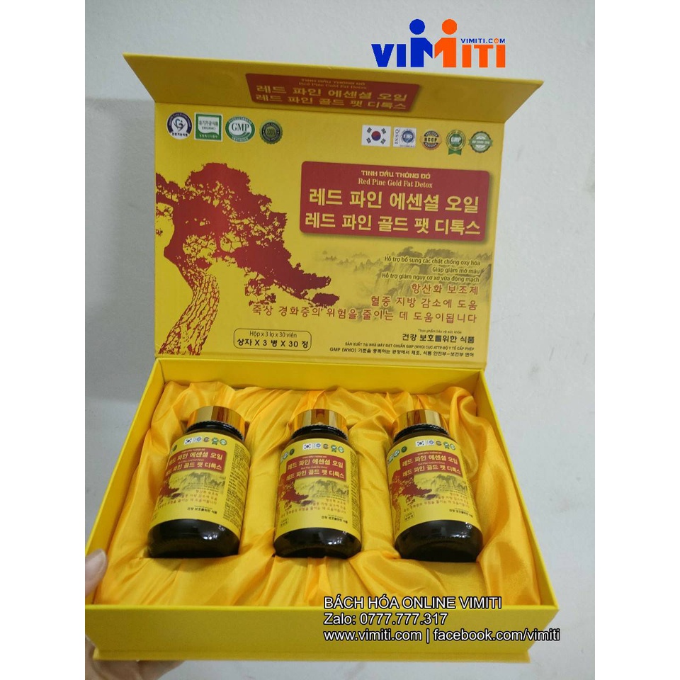 Viên Tinh dàu thông đỏ hàn quốc hộp 3 lọ thanh lọc cơ thể, làm sạch mảng bám động mạch