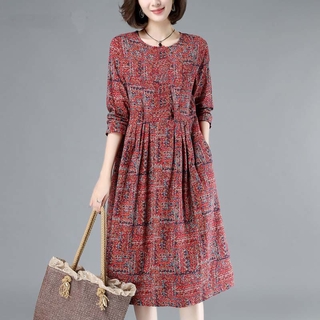 Đầm Cotton Dài Tay In Hoa Thời Trang Thu Đông 2020 Cho Phụ Nữ Trung Niên
