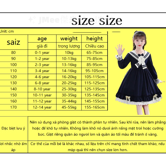 Đầm Công Chúa Tay Dài Phong Cách Lolita Dễ Thương Cho Bé Gái 3-14 Tuổi