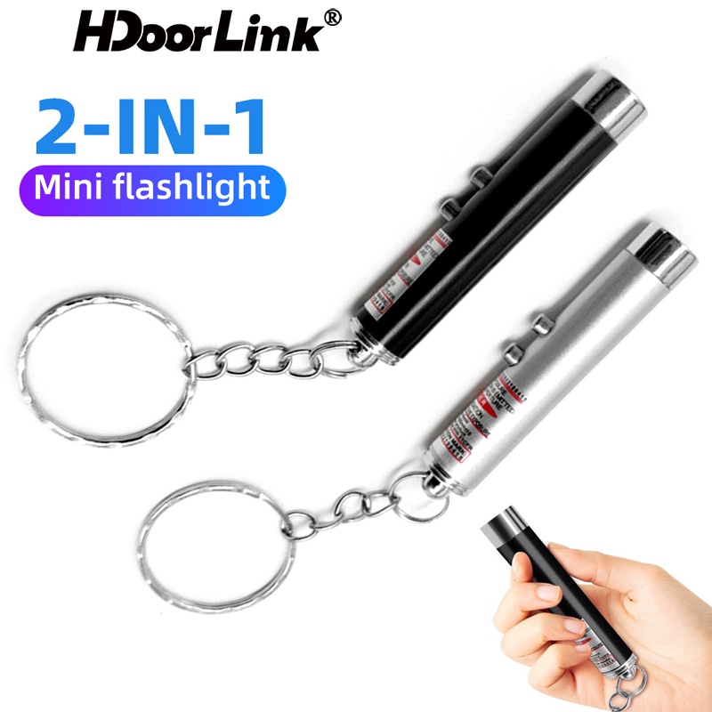 Đèn pin mini kiêm bút chỉ laser HDOORLINK đèn led màu trắng làm đồ chơi cho mèo 2 trong 1