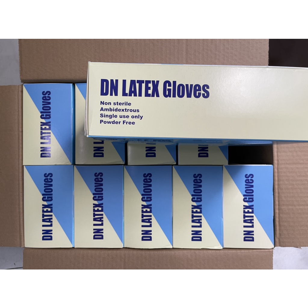Găng tay latex khám bệnh DNglove không bột size S, M, L màu trắng kem