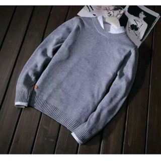 Áo len cổ tròn - Len cotton phối với sơ mi công sở lịch lãm