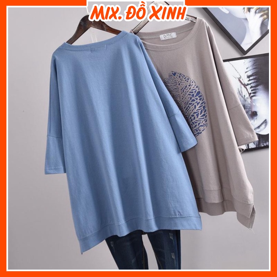 Áo phông unisex freesize Thu Hà áo thun form rộng tay lỡ chất liệu mềm mát co giãn in hình Lá Cây