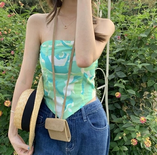 Ld-ladies Mùa Hè Quấn Ngực, Sáng Tạo In Trừu Tượng Viền Không Dây Áo Không Tay Lưng Ren Lên Áo