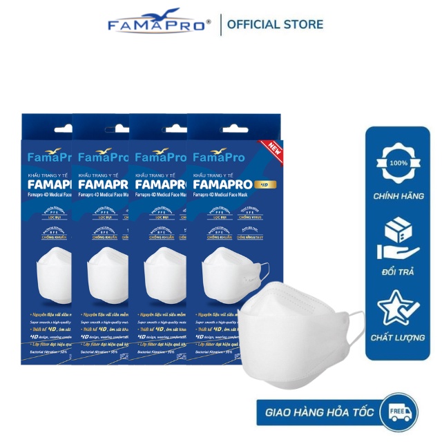 Khẩu trang y tế cao cấp kháng khuẩn 3 lớp Famapro 4D
