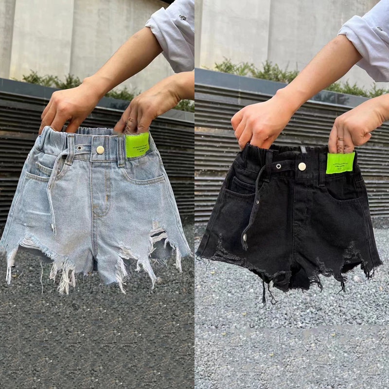 [Hàng Mới Về] Quần Short Denim Dáng Rộng Rách Tua Rua Phong Cách Hàn Quốc Cho Bé Gái