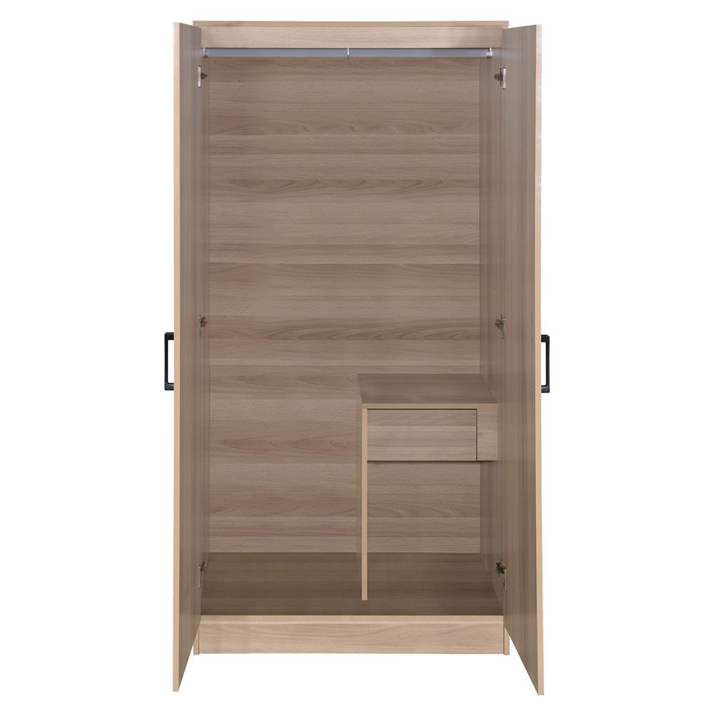 HomeBase FURDINI Tủ quần áo bằng MDF có 2 cửa lùa ngăn kéo thanh treo quần áo Thái Lan W90xH180xD55cm màu gỗ sồi trắng