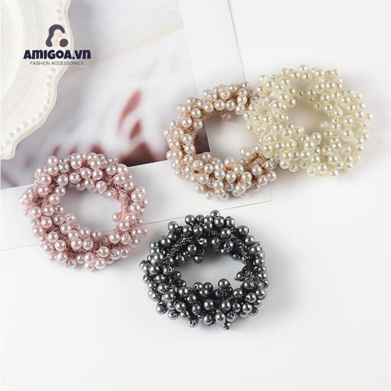 Dây Buộc Tóc Cao Su Co Giãn Đính Hạt Ngọc Trai Giả Xinh Xắn
