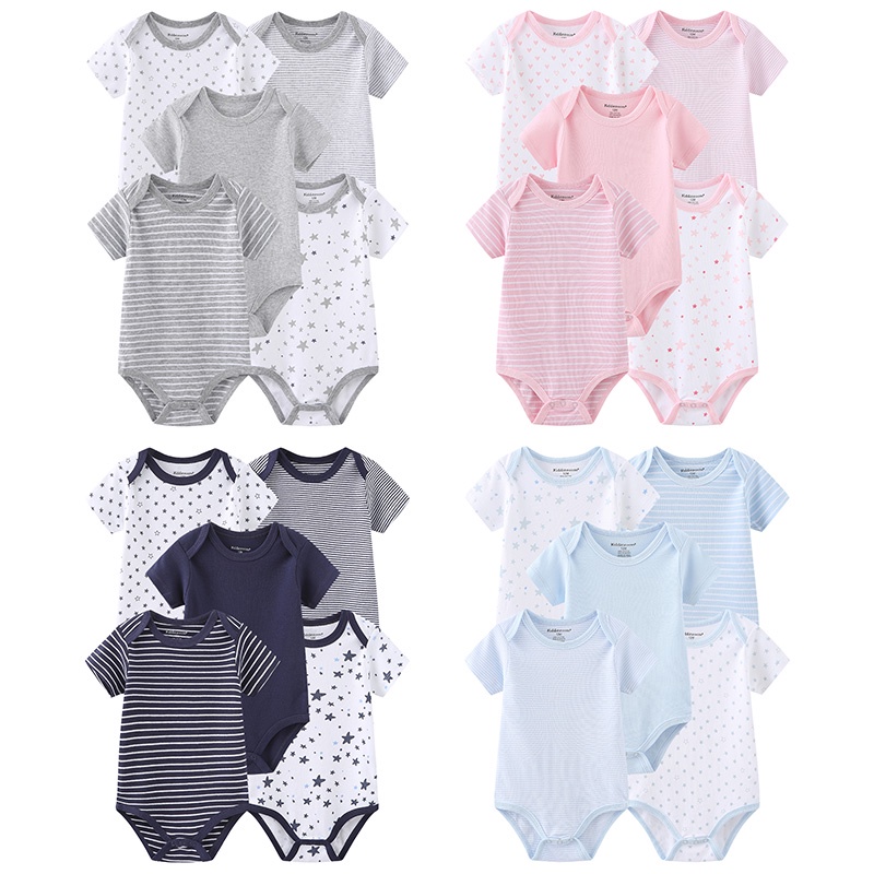 Bộ 5 áo liền quần tay ngắn chất liệu cotton mềm mại thời trang cho bé 0-12 tháng tuổ