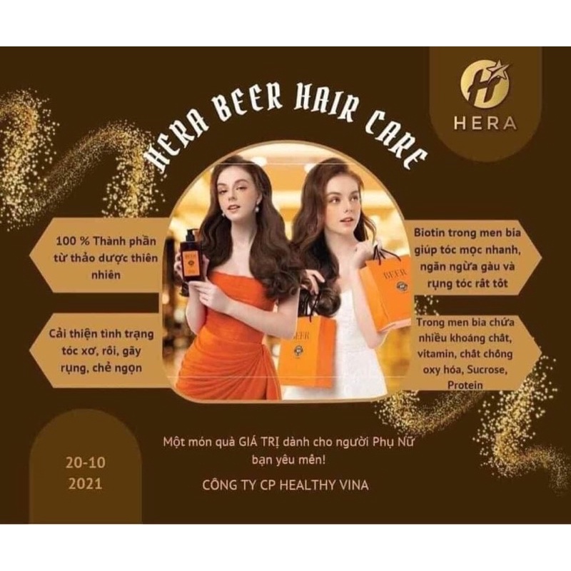 Bộ 3 sản phẩm men bia tươi Hera Dầu gội+ dầu xả+ tinh dầu mọc tóc