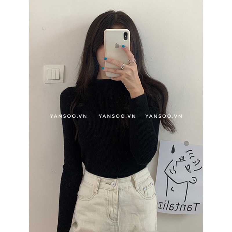 Áo len tăm cổ 3 phân tay dài , áo len body trơn basic phong cách Hàn Quốc , len Quảng Châu by YANSOO