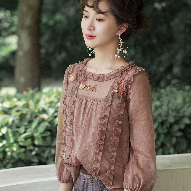 Áo Sơ Mi chiffon Thêu Họa Tiết Phong Cách Mới Cho Nữ