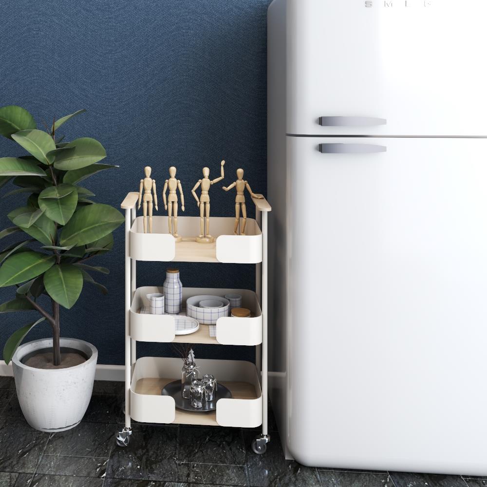 HomeBase STACKO Kệ 3 tầng bằng thép có bánh xe MELLOW W44xH73.5xD28cm màu trắng
