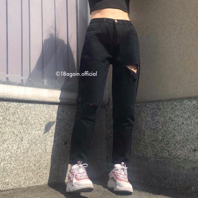 [Size 26~35] Quần Baggy BoyFriend - Lưng Eo Cao Trên Rốn - Đen Trơn/Đen Rách L Đùi-Ngang Gối [SIÊU HOT]