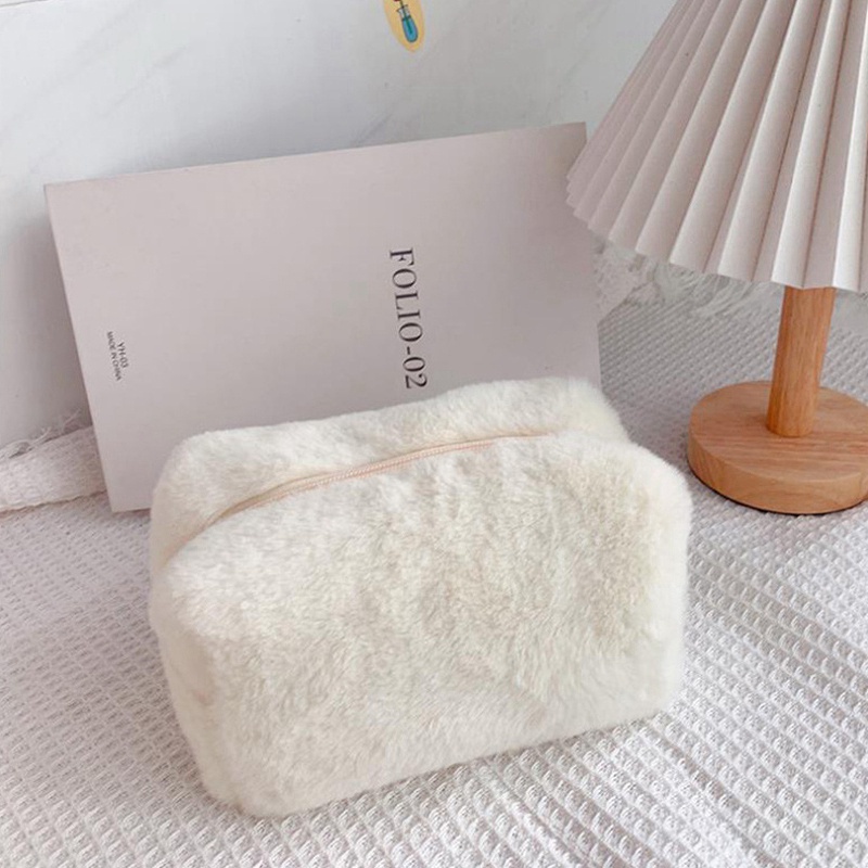 Túi Đựng Mỹ Phẩm Cỡ Lớn Phối Lông Xinh Xắn Tiện Dụng Cho Bạn Gái