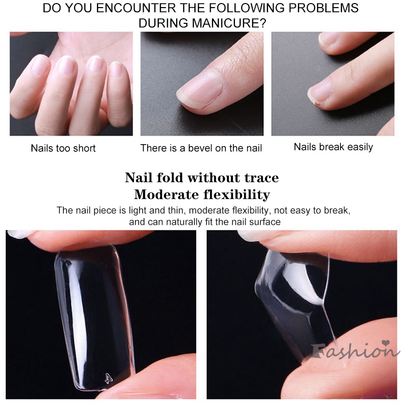Bộ 100 Móng Tay Giả Trong Suốt Che Phủ Toàn Diện Không Gây Khó Chịu Kèm 100 Móng Tay Giả