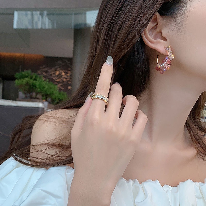 Khuyên Tai Bạc S925 Đính Hạt Ngọc Trai Tự Nhiên Màu Hồng Lựu Xinh Xắn