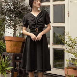 OLV-Đầm kiểu Linen Dark Grey