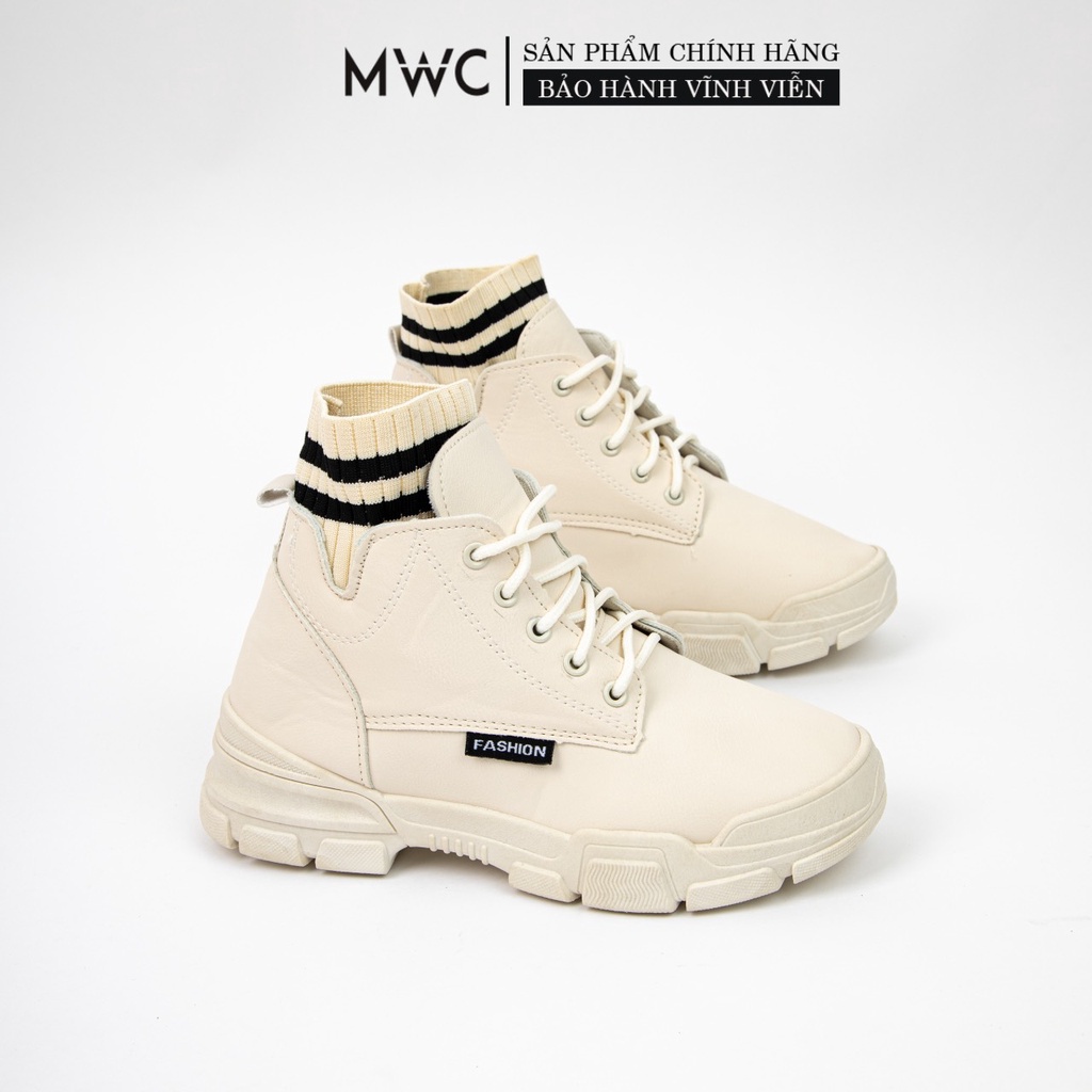 Giày MWC 0554 - Giày Thể Thao Nữ Đế Độn, Sneaker Cổ Cao Đế 3CM Da Trơn Hot Trend