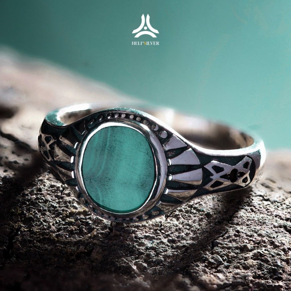 Nhẫn bạc nam, nữ HeliSilver Gothic Malachite Helios Original S925